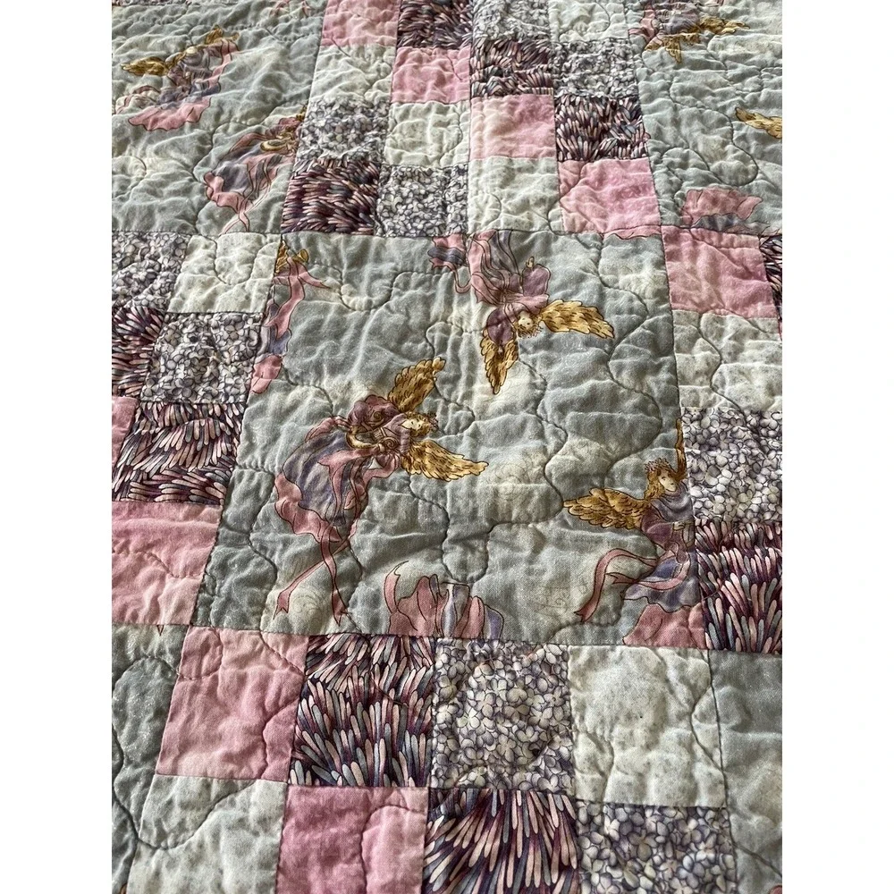 VTG Patchwork Quilt Blanket Angels Cottagecore Victorian Trip Around The World‎